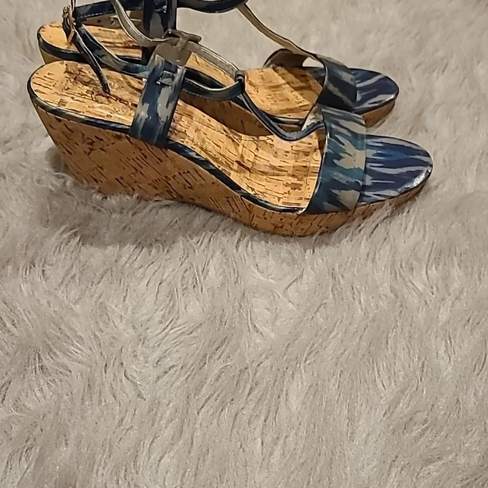 Bandolino‎ womens blue cork wedges with ankle strap size 9 1/2